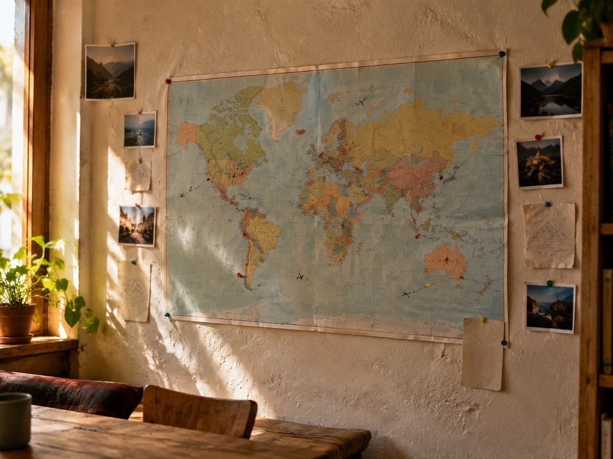 Map of Europe pinned to the wall of the common room
